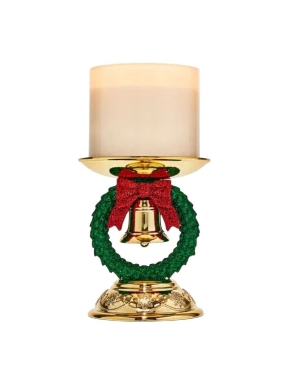 CHRISTMAS WREATH 3-WICK PEDESTAL CANDLE HOLDER BY BATH AND BODY WORKS